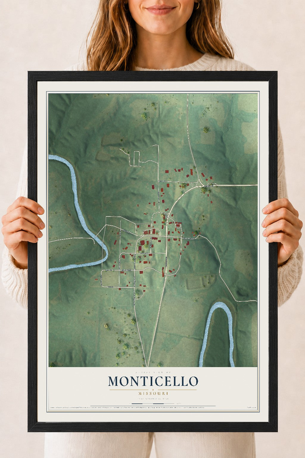 Map of Monticello, Missouri, 18 x 24 inch print in a black wood frame