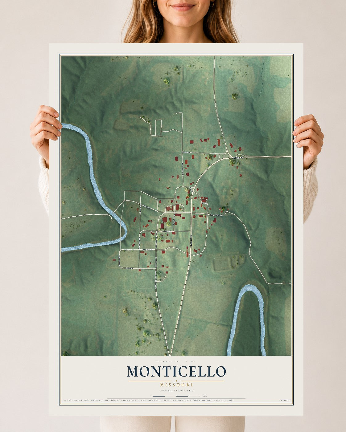 Map of Monticello, Missouri, 24 x 36 inch unframed archival matte print