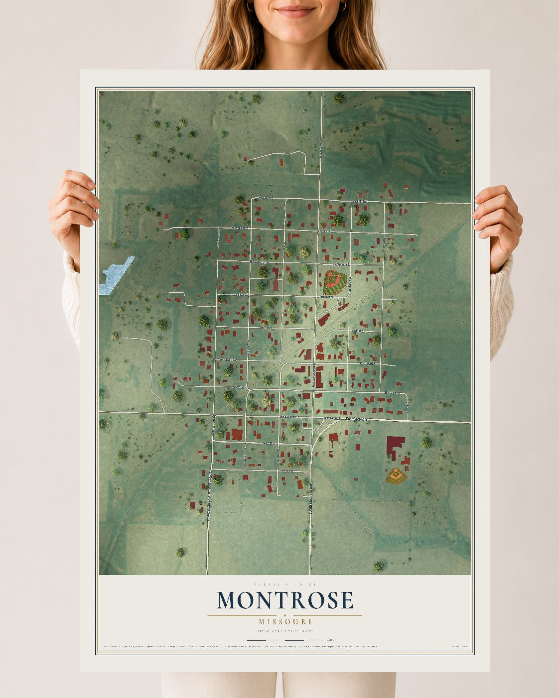 Map of Montrose, Missouri, 24 x 36 inch unframed archival matte print
