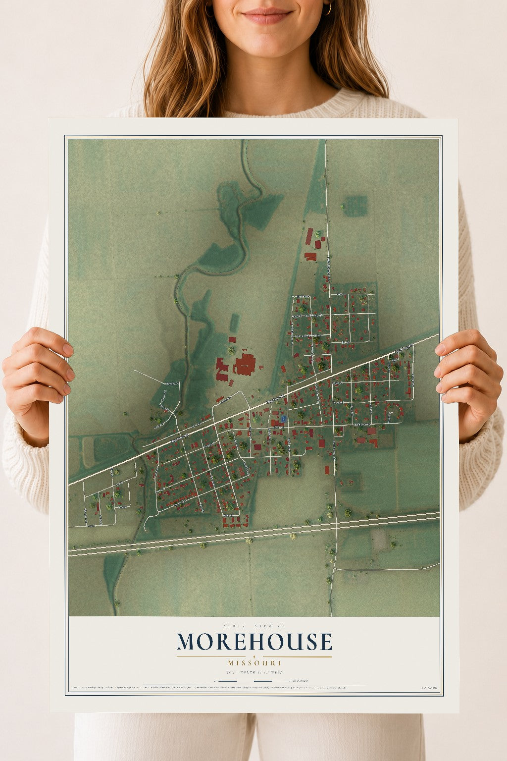 Map of Morehouse, Missouri, 18 x 24 inch unframed archival matte print