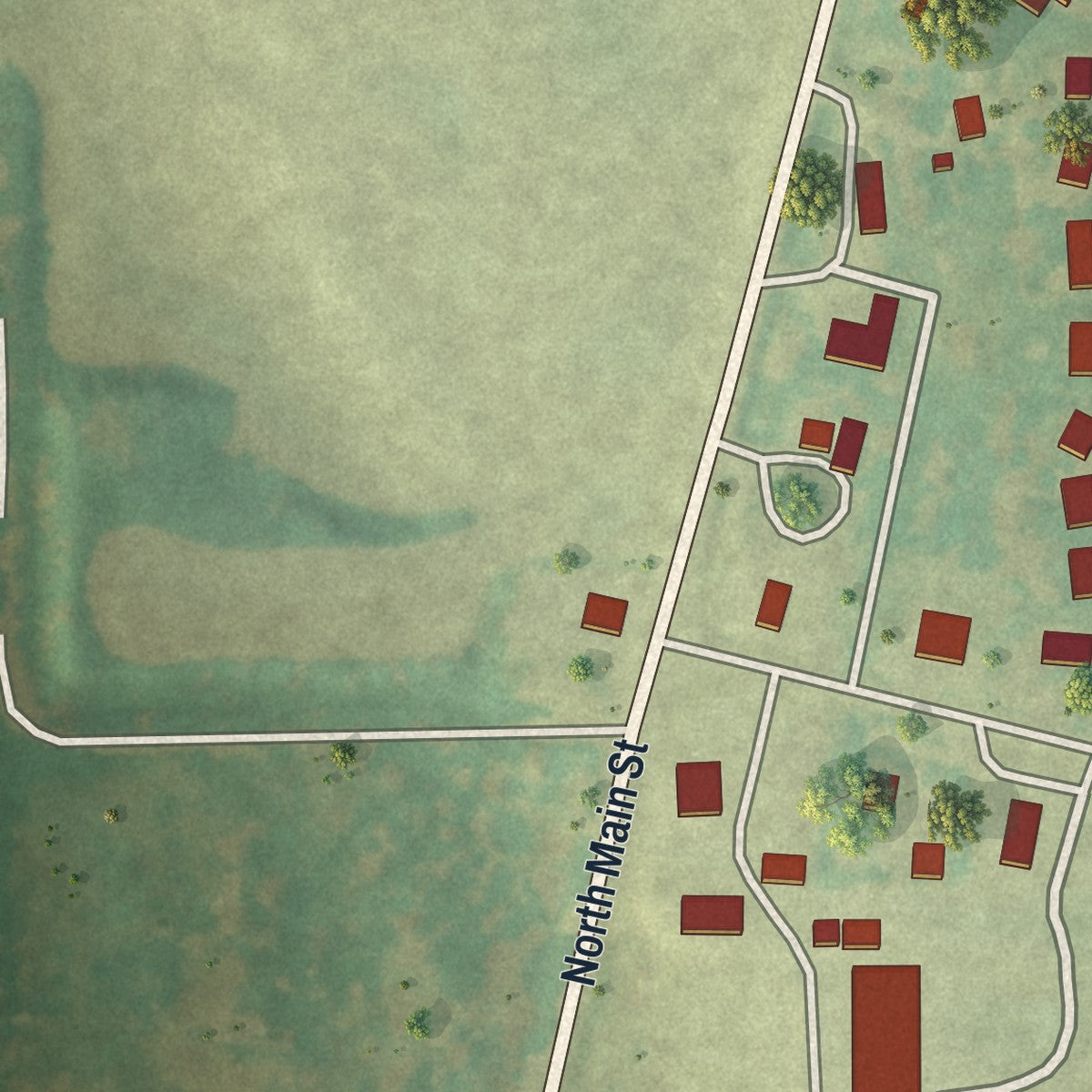 Second close-up of the map of Morley, Missouri print showing more streets and buildings