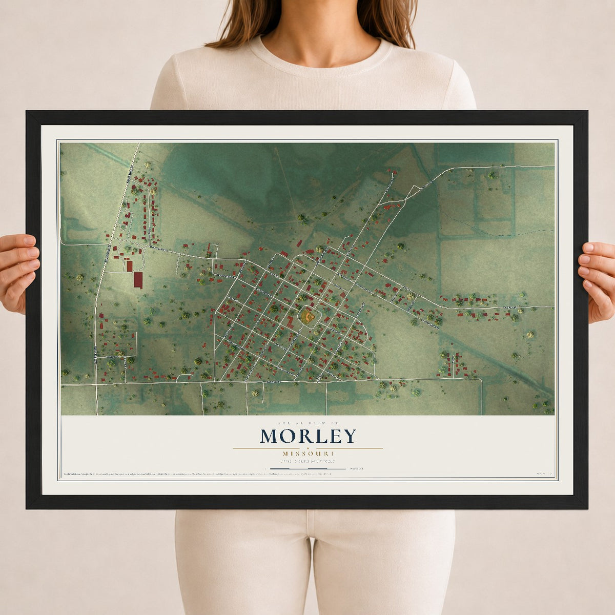 Map of Morley, Missouri, 18 x 24 inch print in a black wood frame