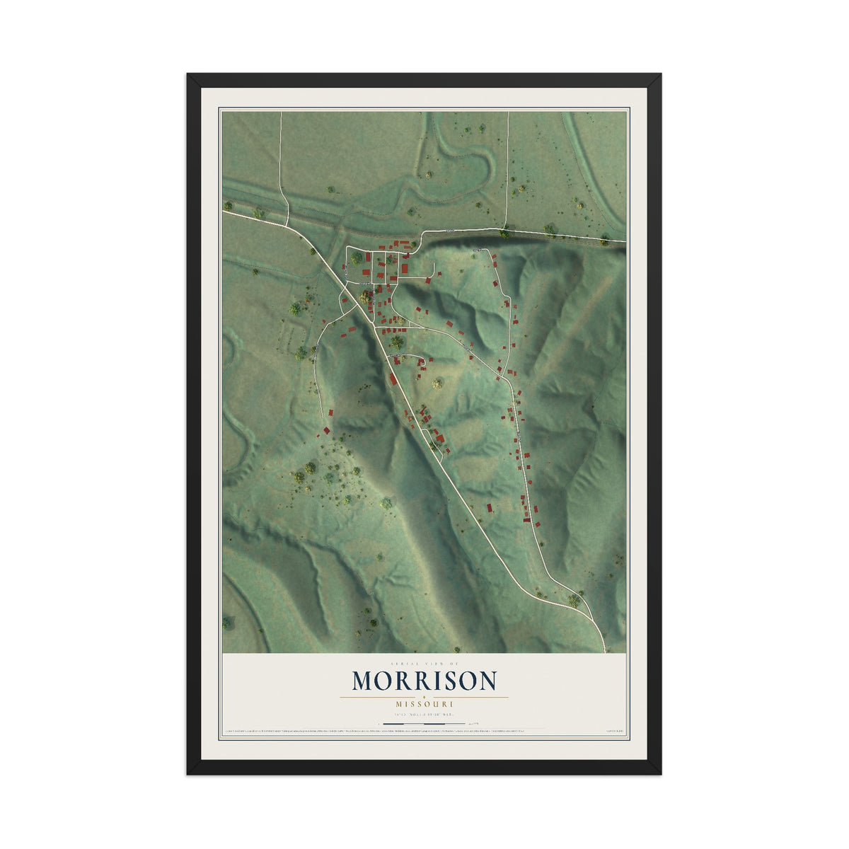 Map of Morrison, Missouri, 12 x 18 inch print in a black wood frame