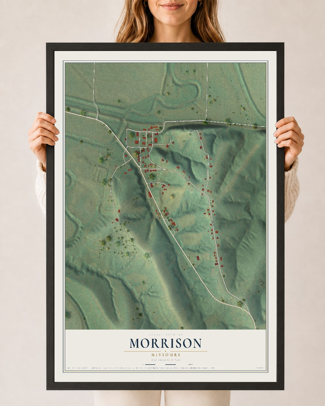 Map of Morrison, Missouri, 24 x 36 inch print in a black wood frame