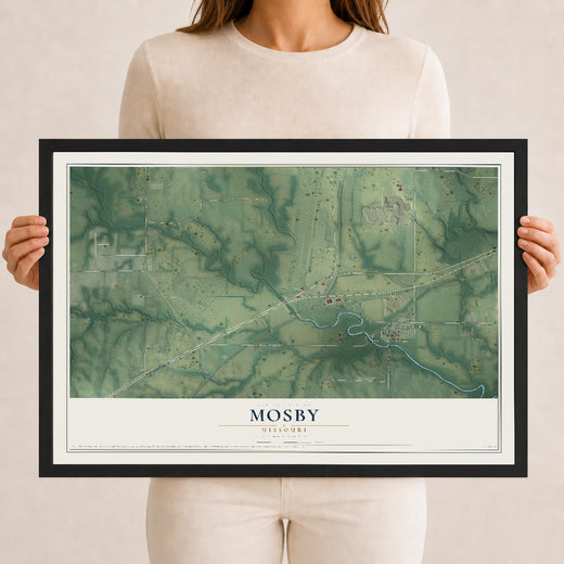 Map of Mosby, Missouri, 12 x 18 inch print in a black wood frame