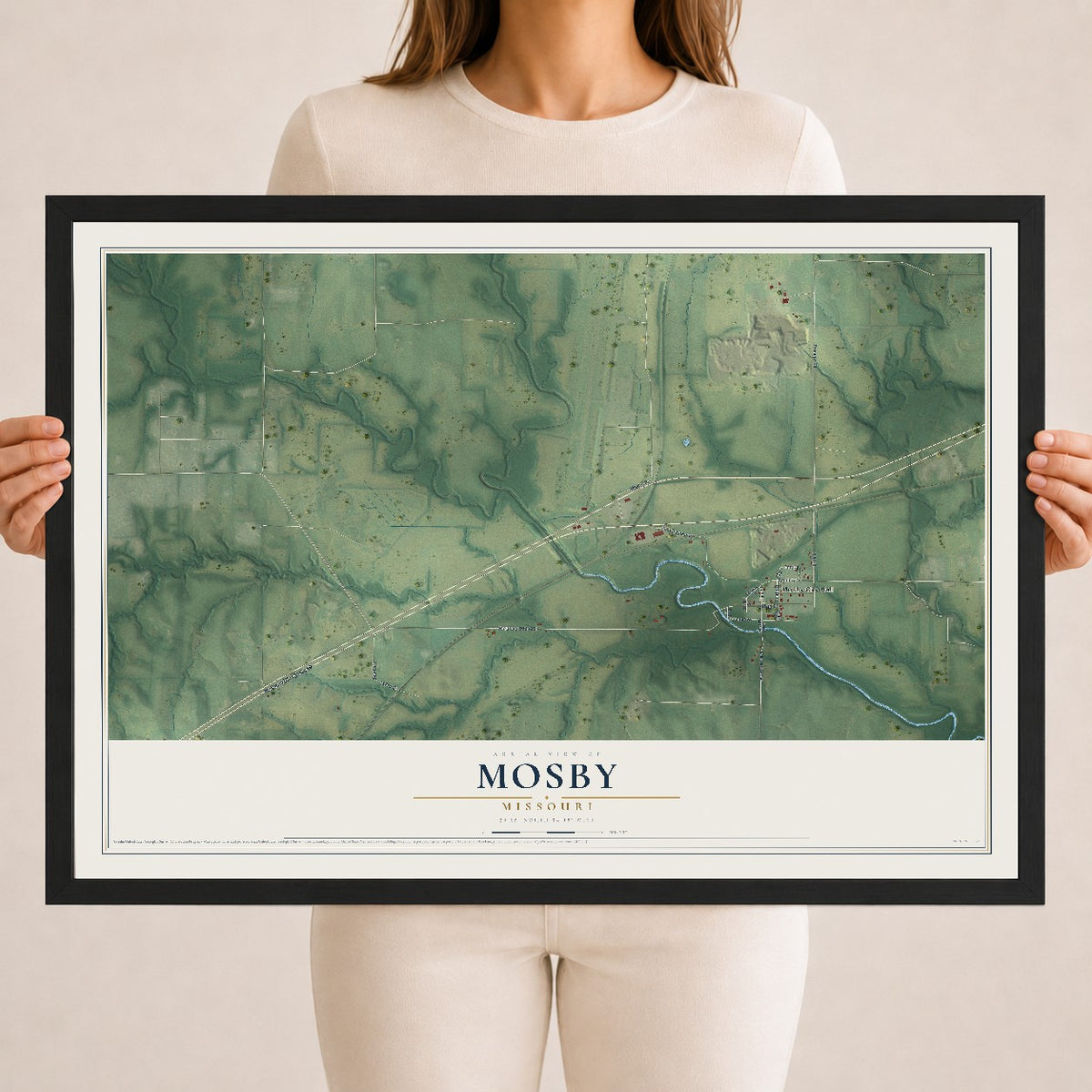 Map of Mosby, Missouri, 18 x 24 inch print in a black wood frame