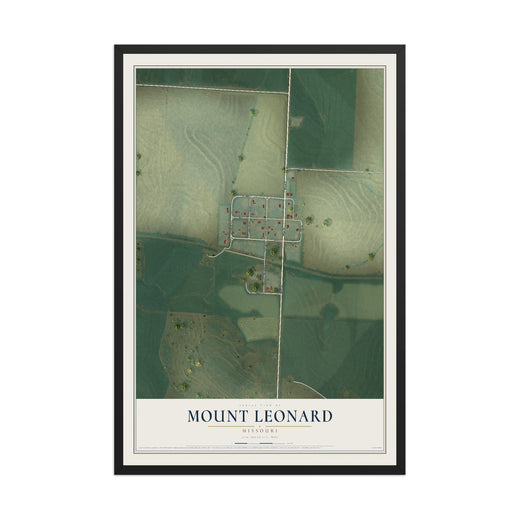 Map of Mount Leonard, Missouri, 12 x 18 inch print in a black wood frame