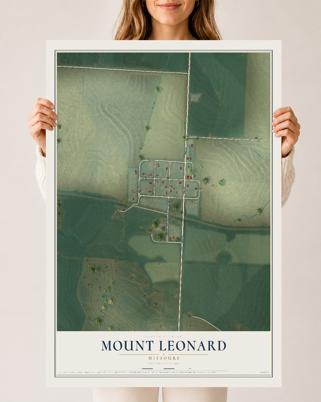 Map of Mount Leonard, Missouri, 24 x 36 inch unframed archival matte print