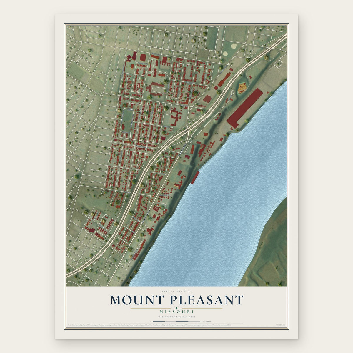 Mount Pleasant, Missouri map print, the full design