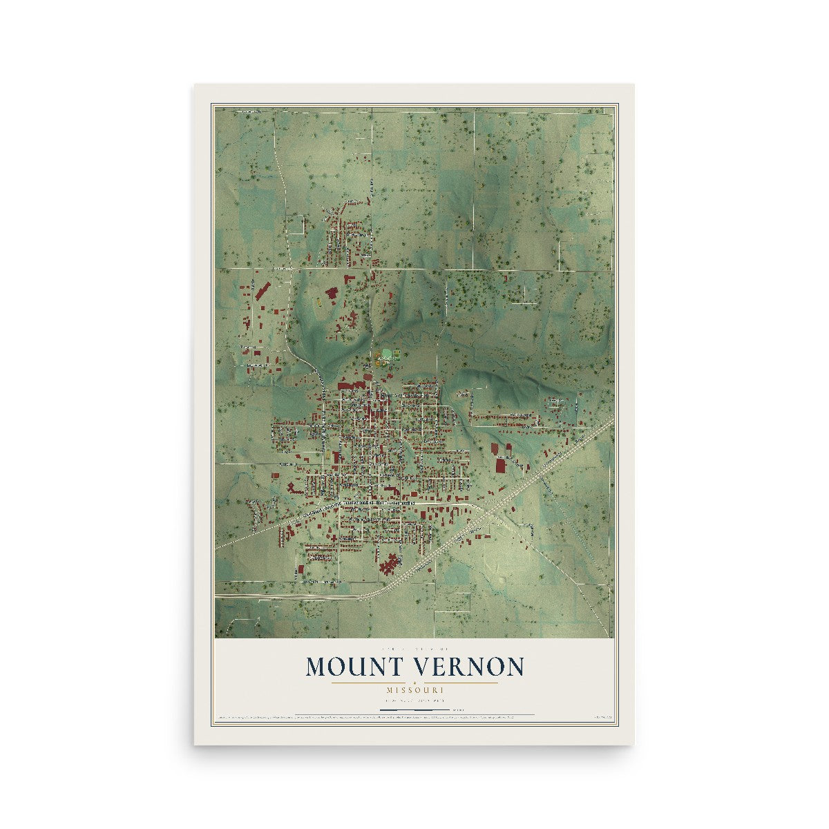 Map of Mount Vernon, Missouri, 12 x 18 inch unframed archival matte print