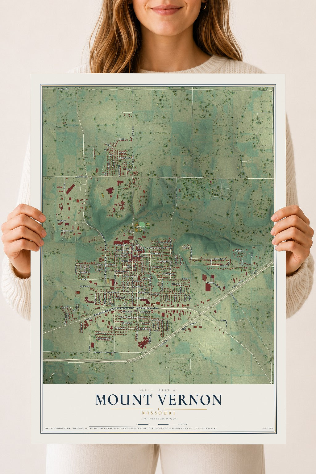 Map of Mount Vernon, Missouri, 18 x 24 inch unframed archival matte print