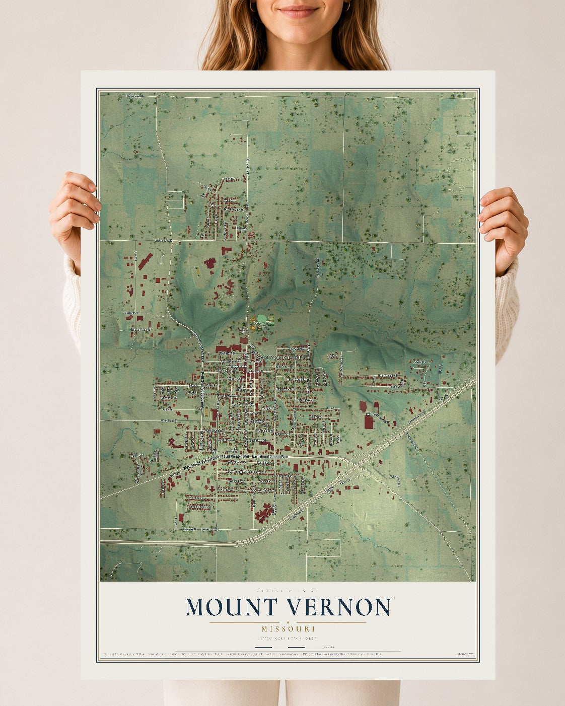 Map of Mount Vernon, Missouri, 24 x 36 inch unframed archival matte print
