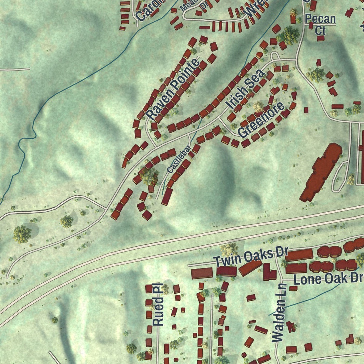 Second close-up of the map of Murphy, Missouri print showing more streets and buildings