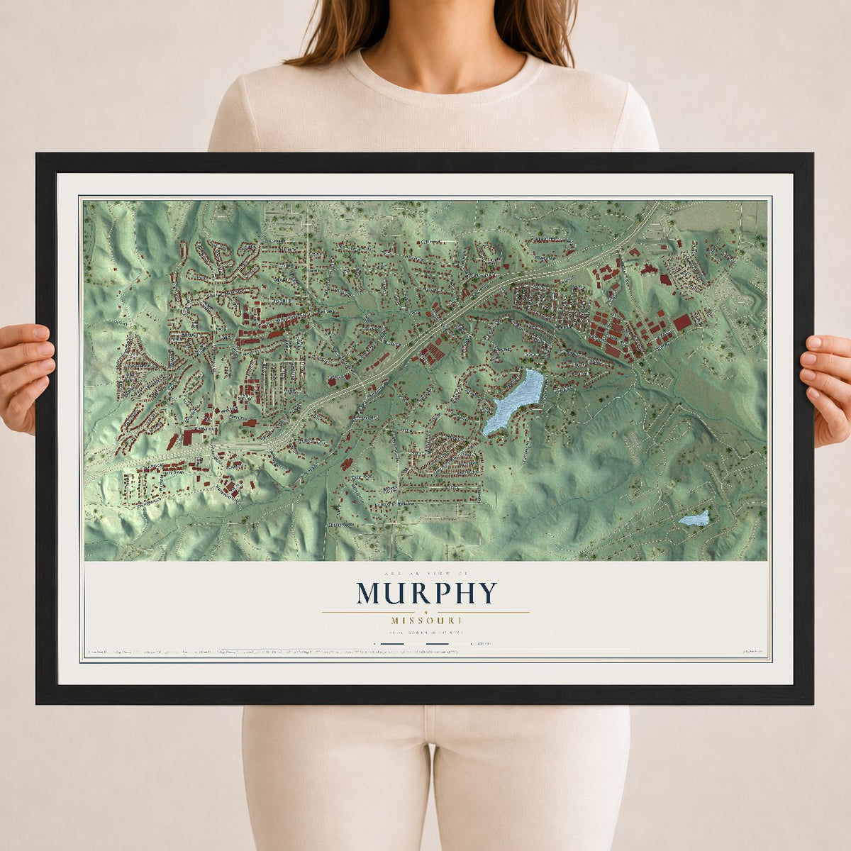 Map of Murphy, Missouri, 18 x 24 inch print in a black wood frame