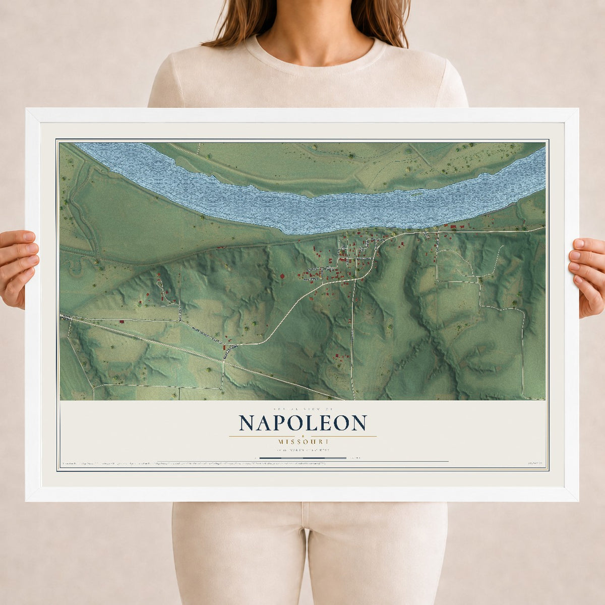 Map of Napoleon, Missouri, 18 x 24 inch print in a white wood frame
