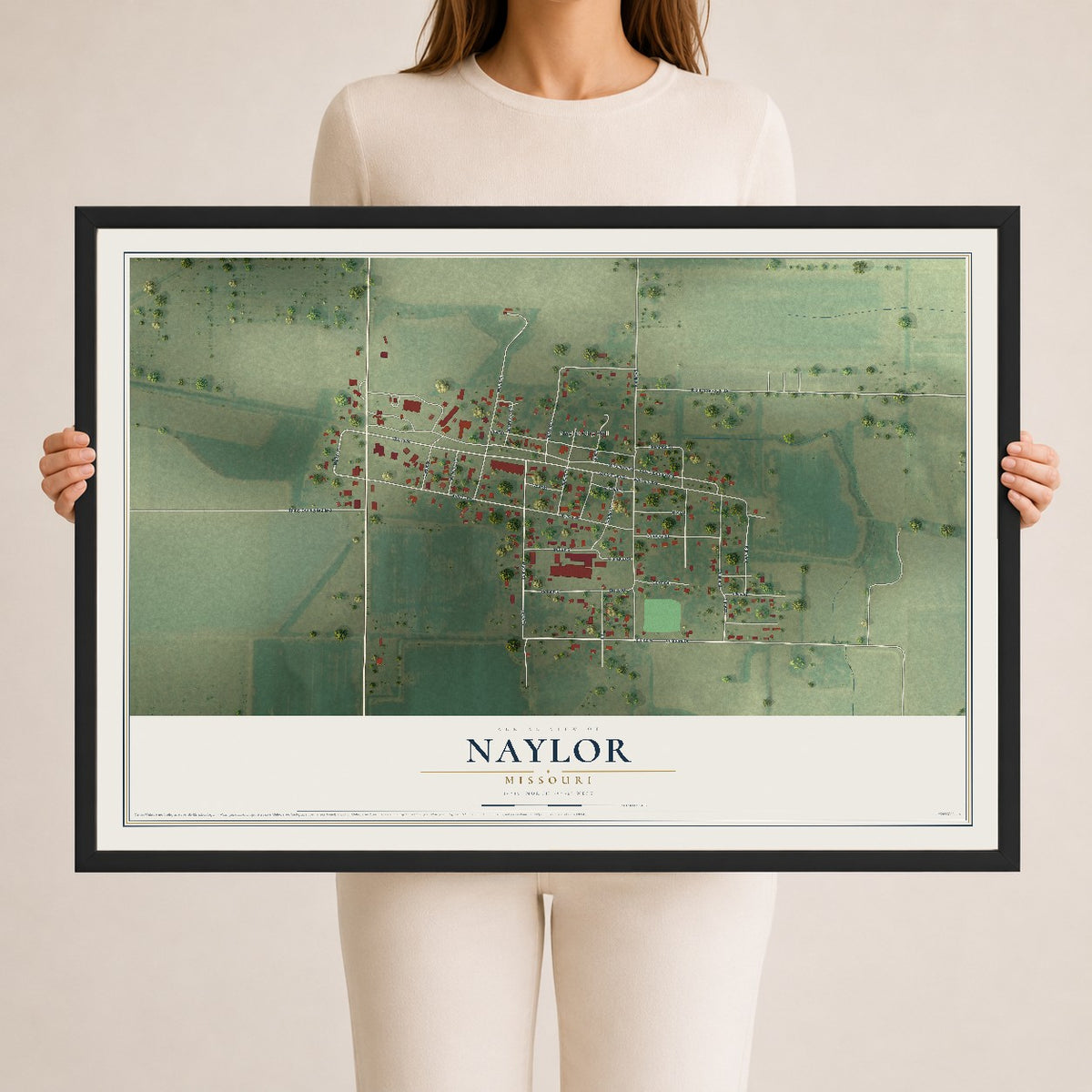 Map of Naylor, Missouri, 24 x 36 inch print in a black wood frame