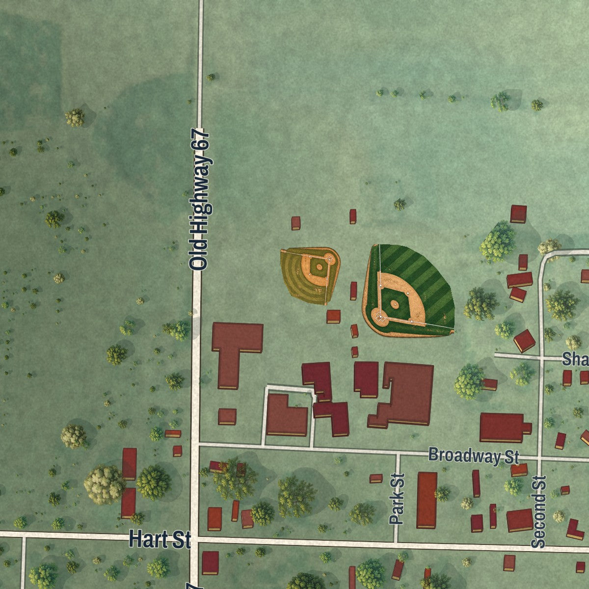 Second close-up of the map of Neelyville, Missouri print showing more streets and buildings