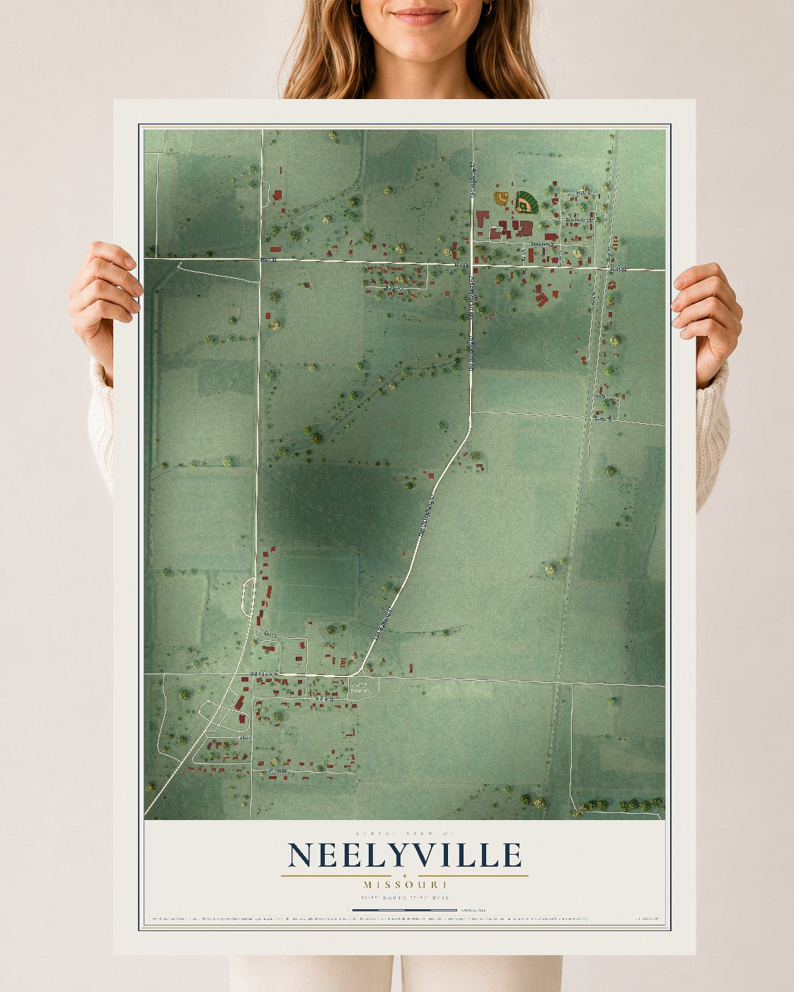 Map of Neelyville, Missouri, 24 x 36 inch unframed archival matte print