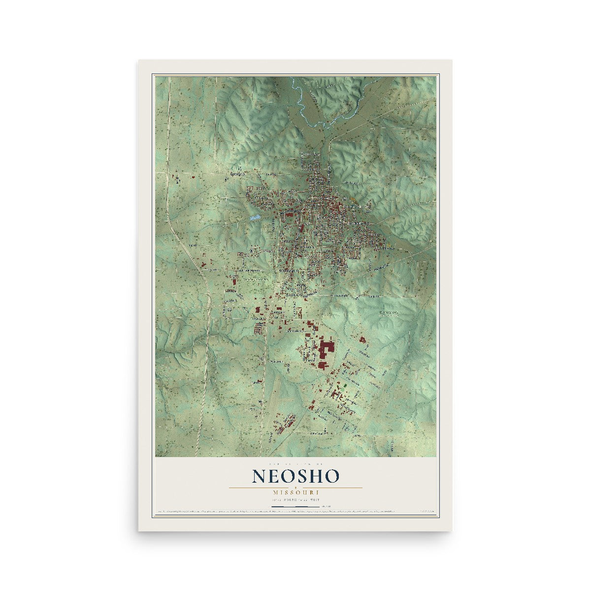 Map of Neosho, Missouri, 12 x 18 inch unframed archival matte print