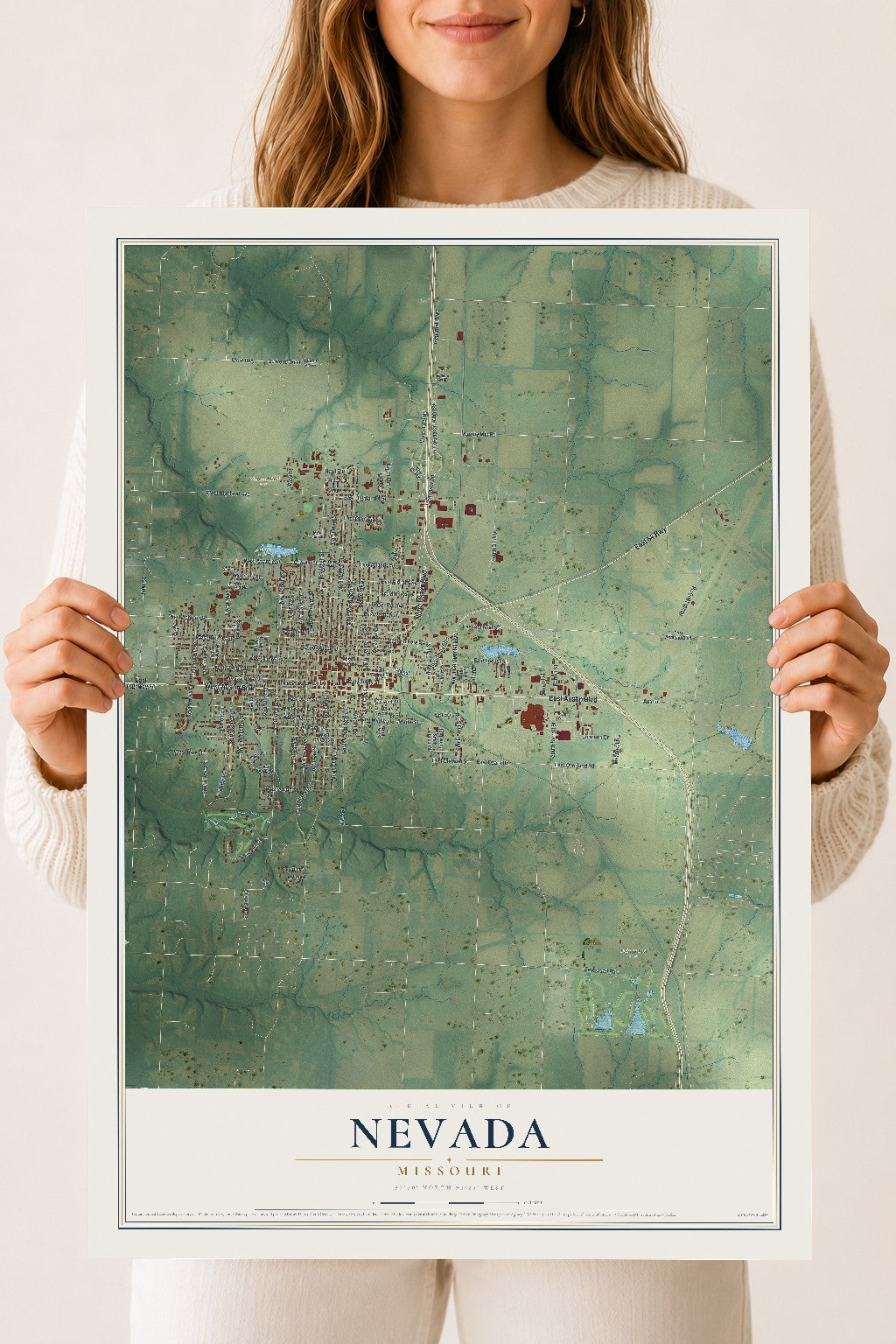 Map of Nevada, Missouri, 18 x 24 inch unframed archival matte print
