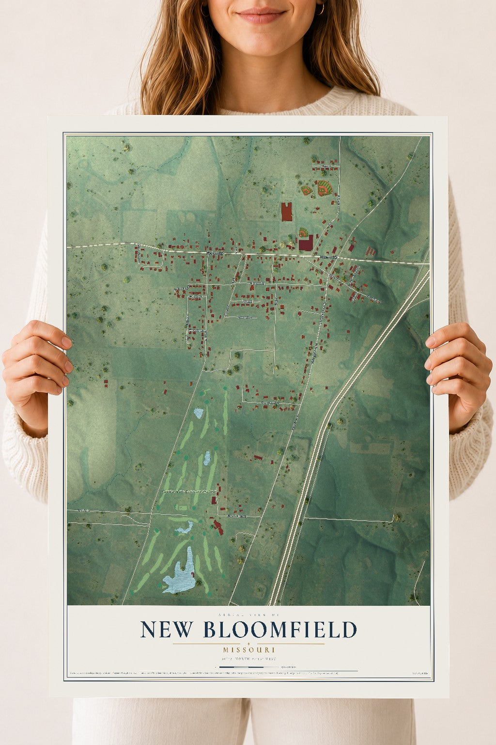 Map of New Bloomfield, Missouri, 18 x 24 inch unframed archival matte print