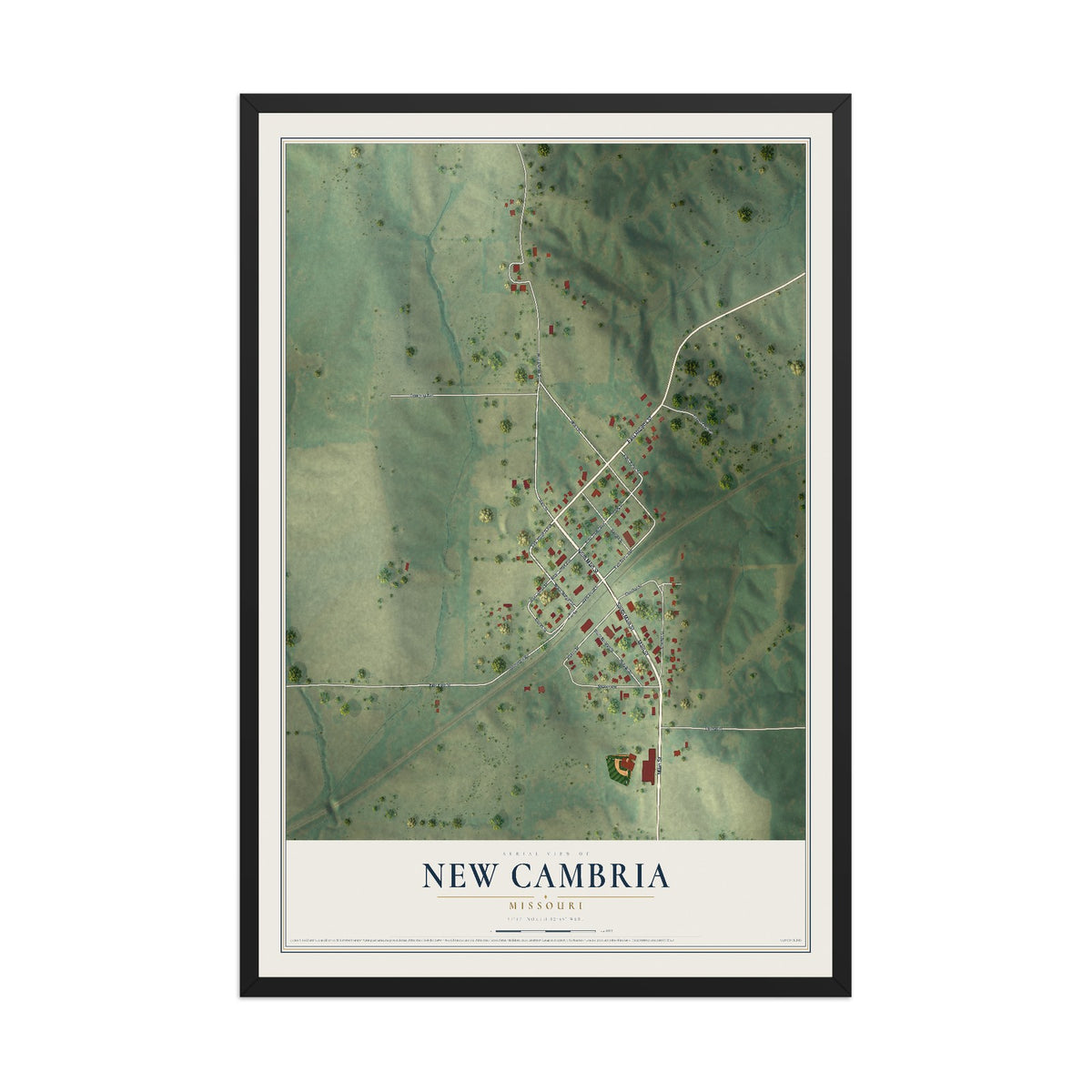 Map of New Cambria, Missouri, 12 x 18 inch print in a black wood frame