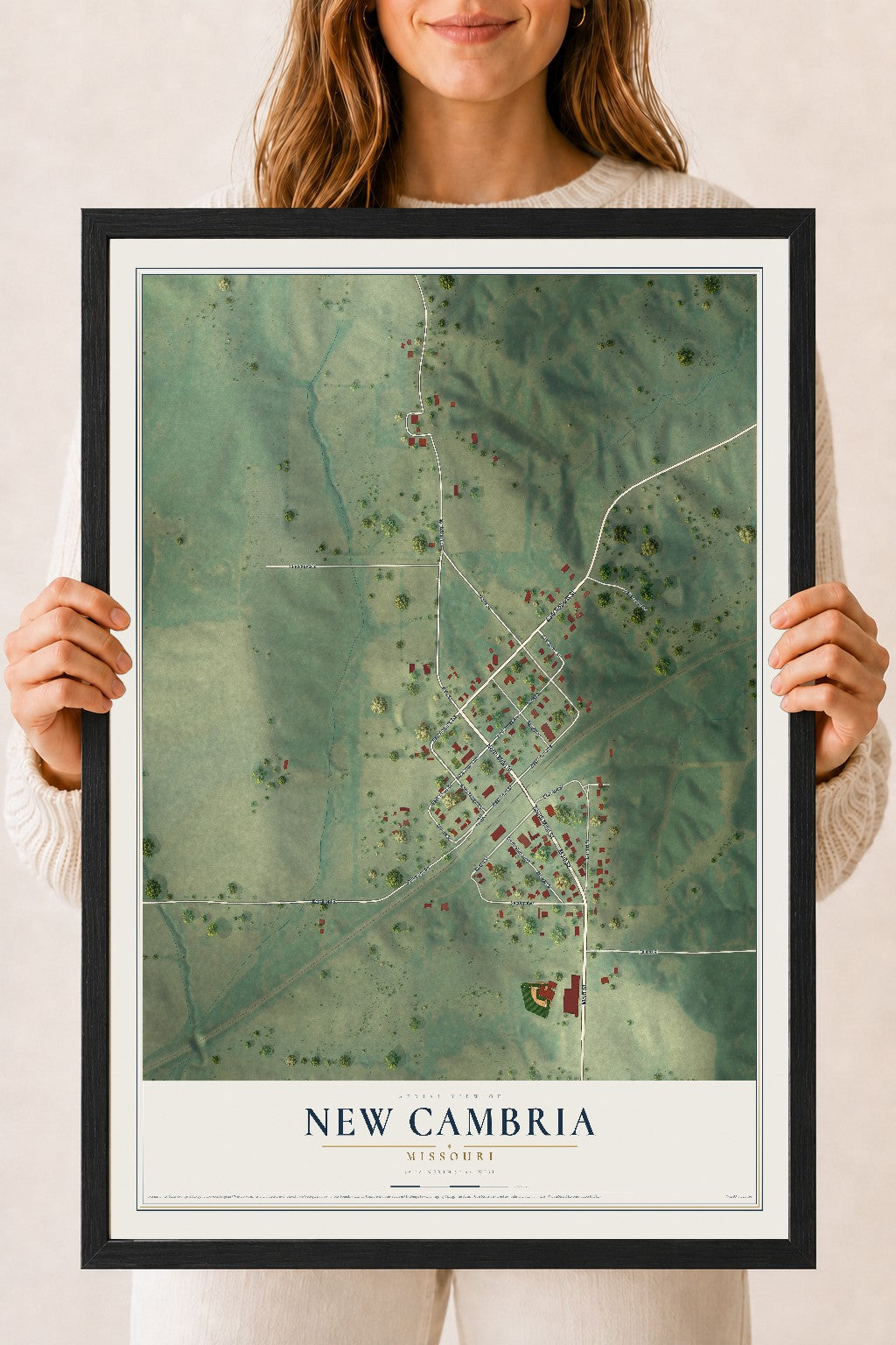 Map of New Cambria, Missouri, 18 x 24 inch print in a black wood frame