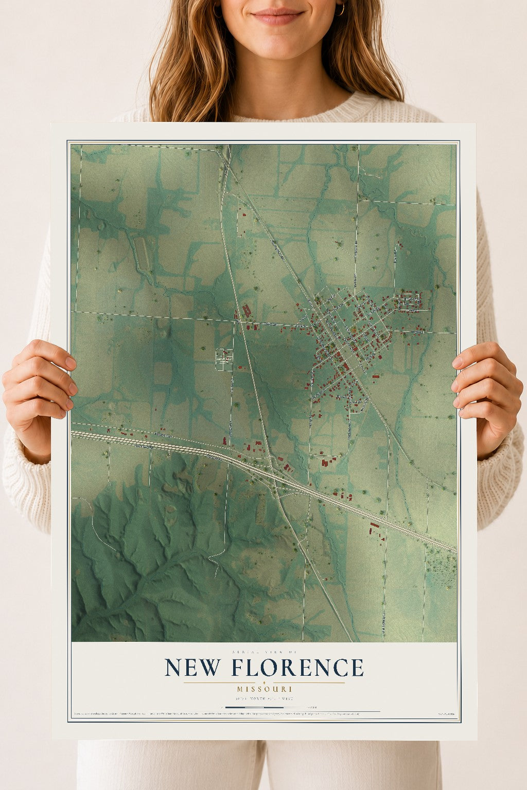 Map of New Florence, Missouri, 18 x 24 inch unframed archival matte print