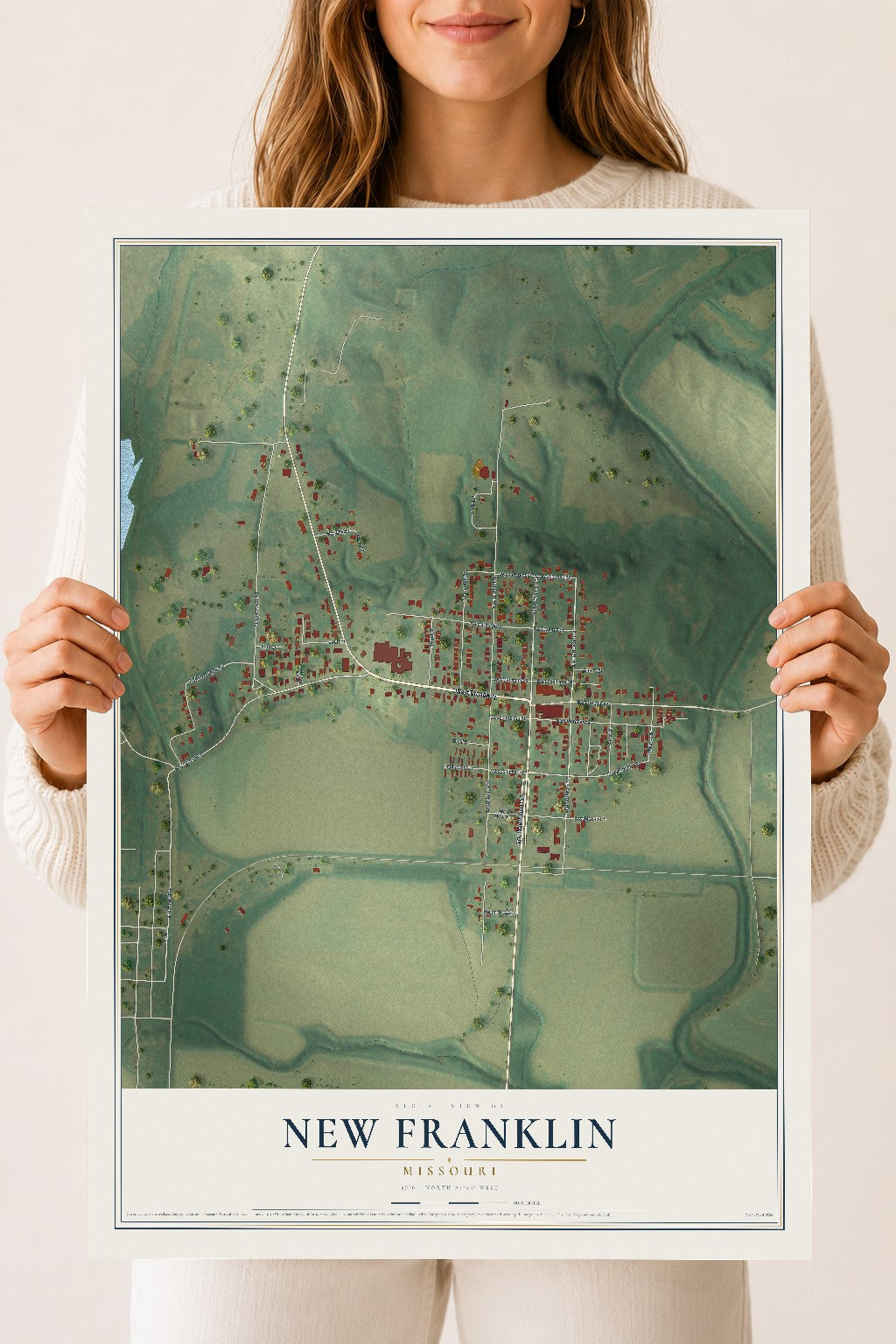 Map of New Franklin, Missouri, 18 x 24 inch unframed archival matte print