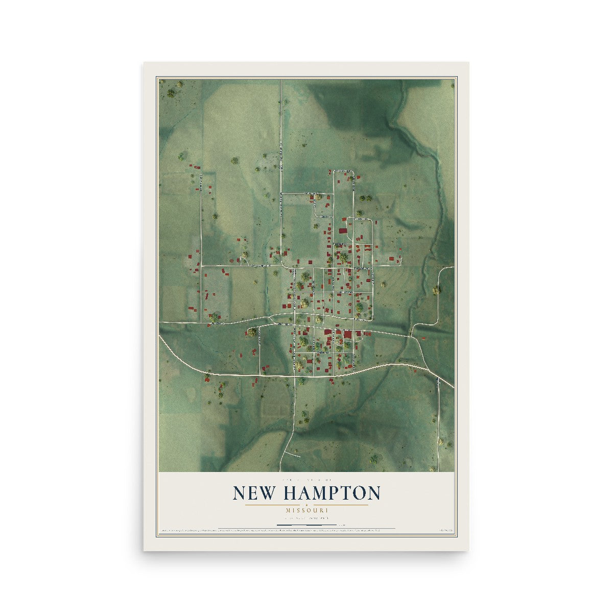 Map of New Hampton, Missouri, 12 x 18 inch unframed archival matte print