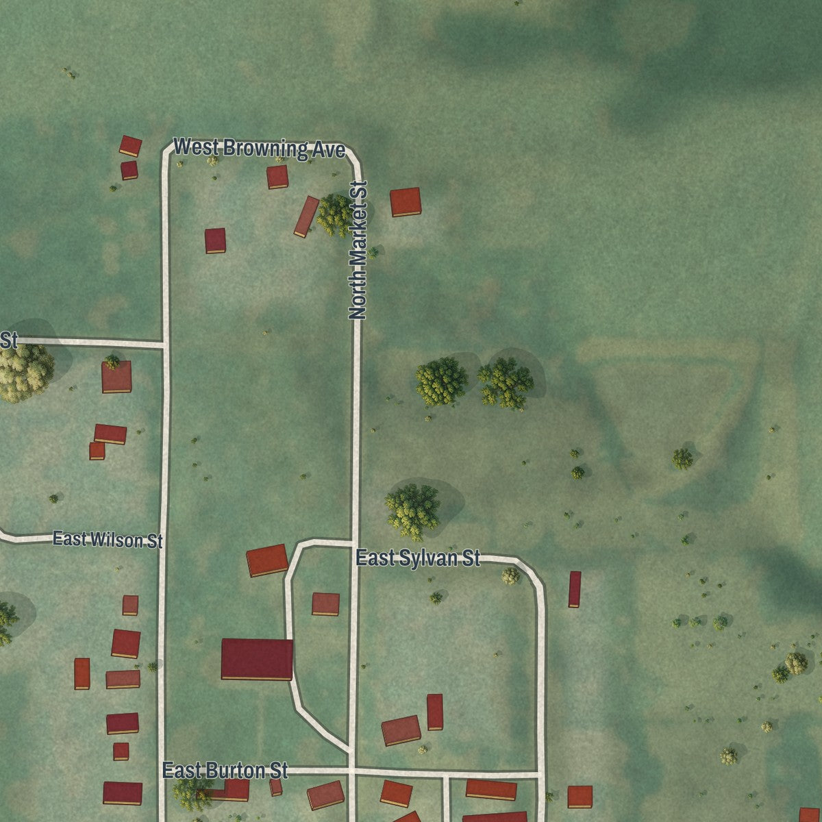 Second close-up of the map of New Hampton, Missouri print showing more streets and buildings