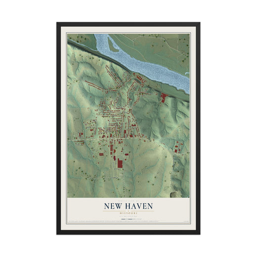 Map of New Haven, Missouri, 12 x 18 inch print in a black wood frame