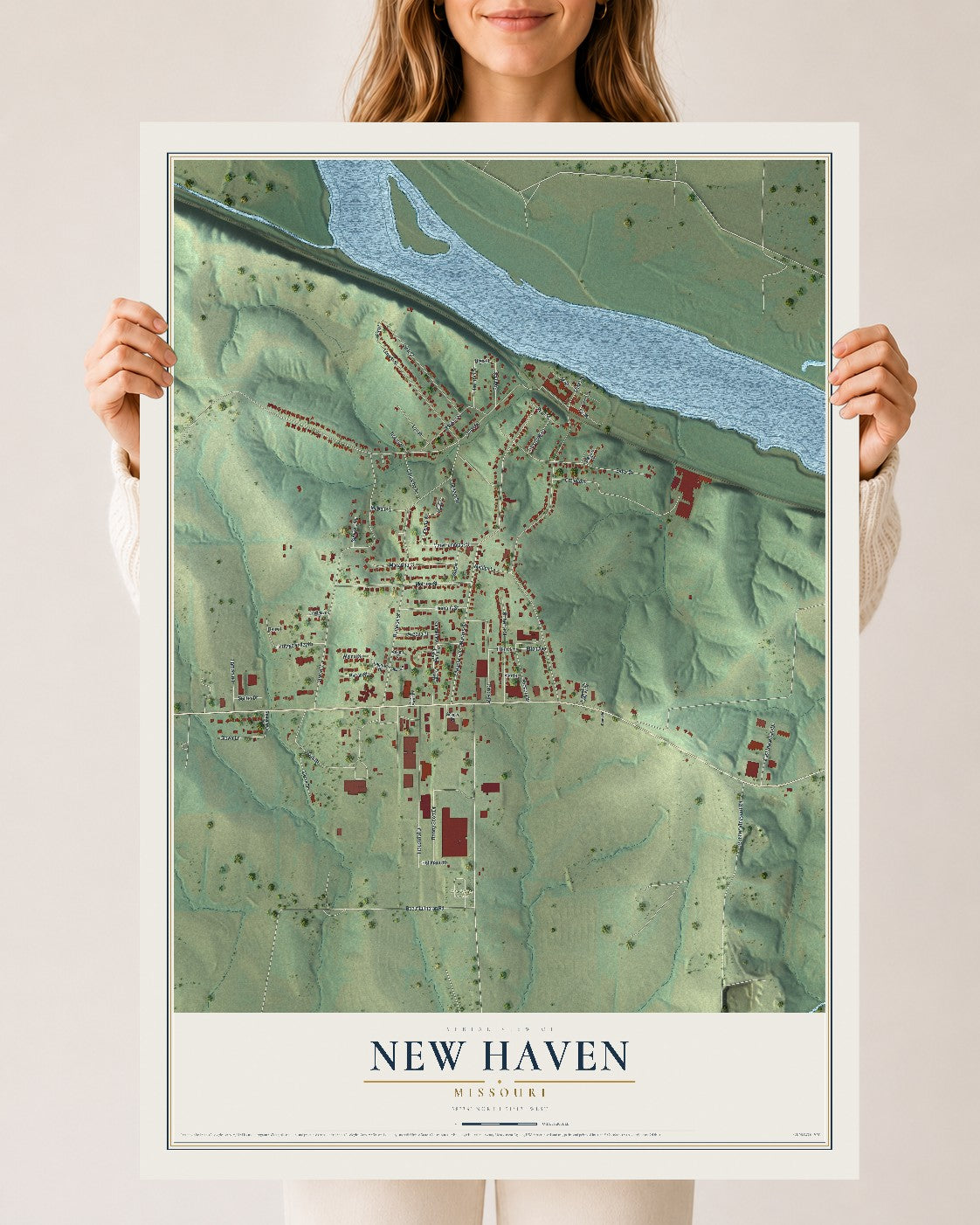 Map of New Haven, Missouri, 24 x 36 inch unframed archival matte print