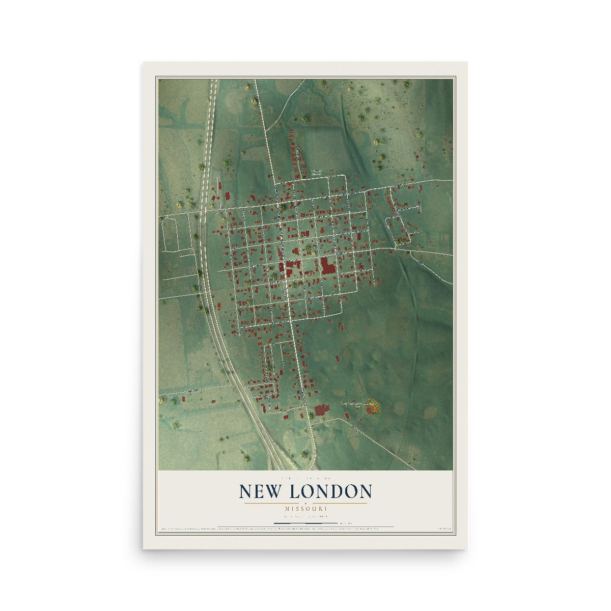 Map of New London, Missouri, 12 x 18 inch unframed archival matte print