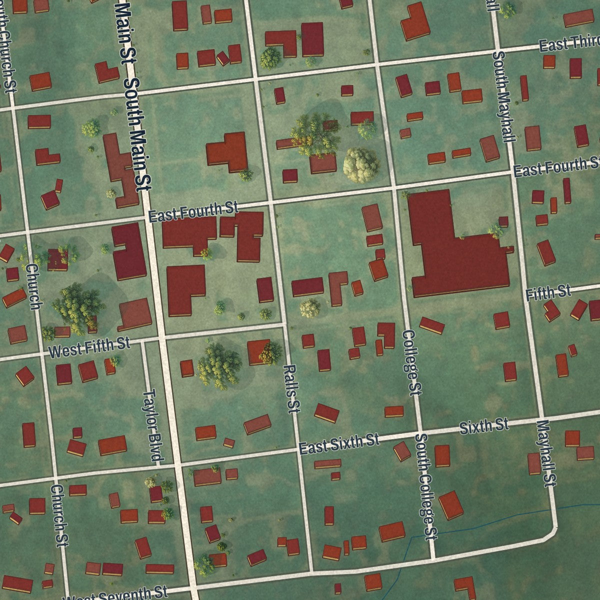 Close-up of the map of New London, Missouri print showing street and building detail