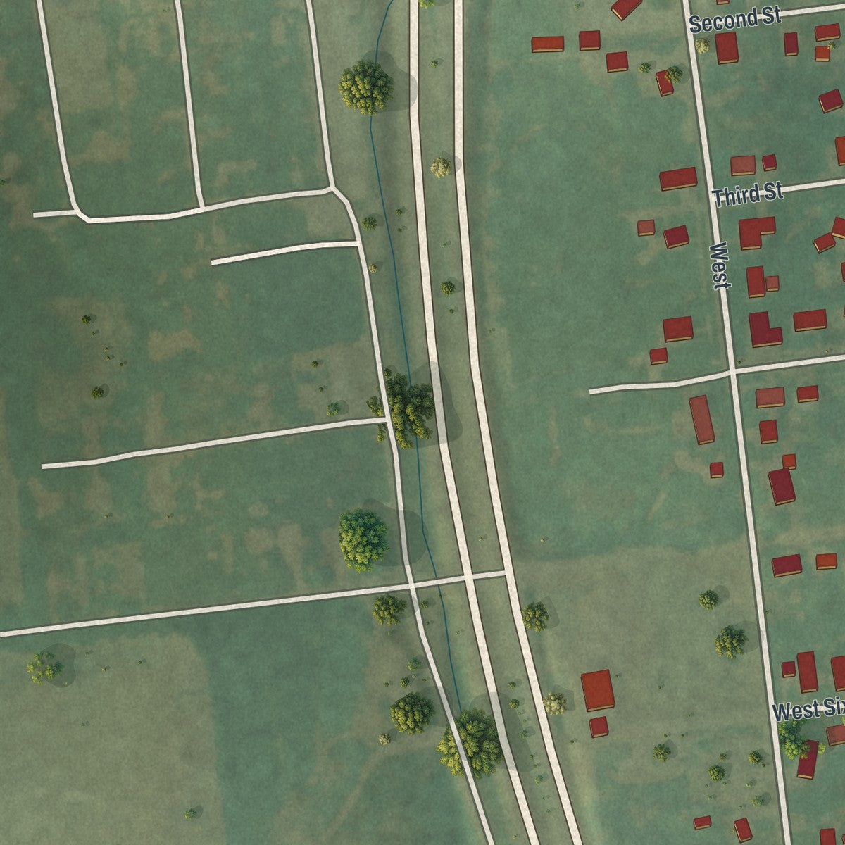 Second close-up of the map of New London, Missouri print showing more streets and buildings