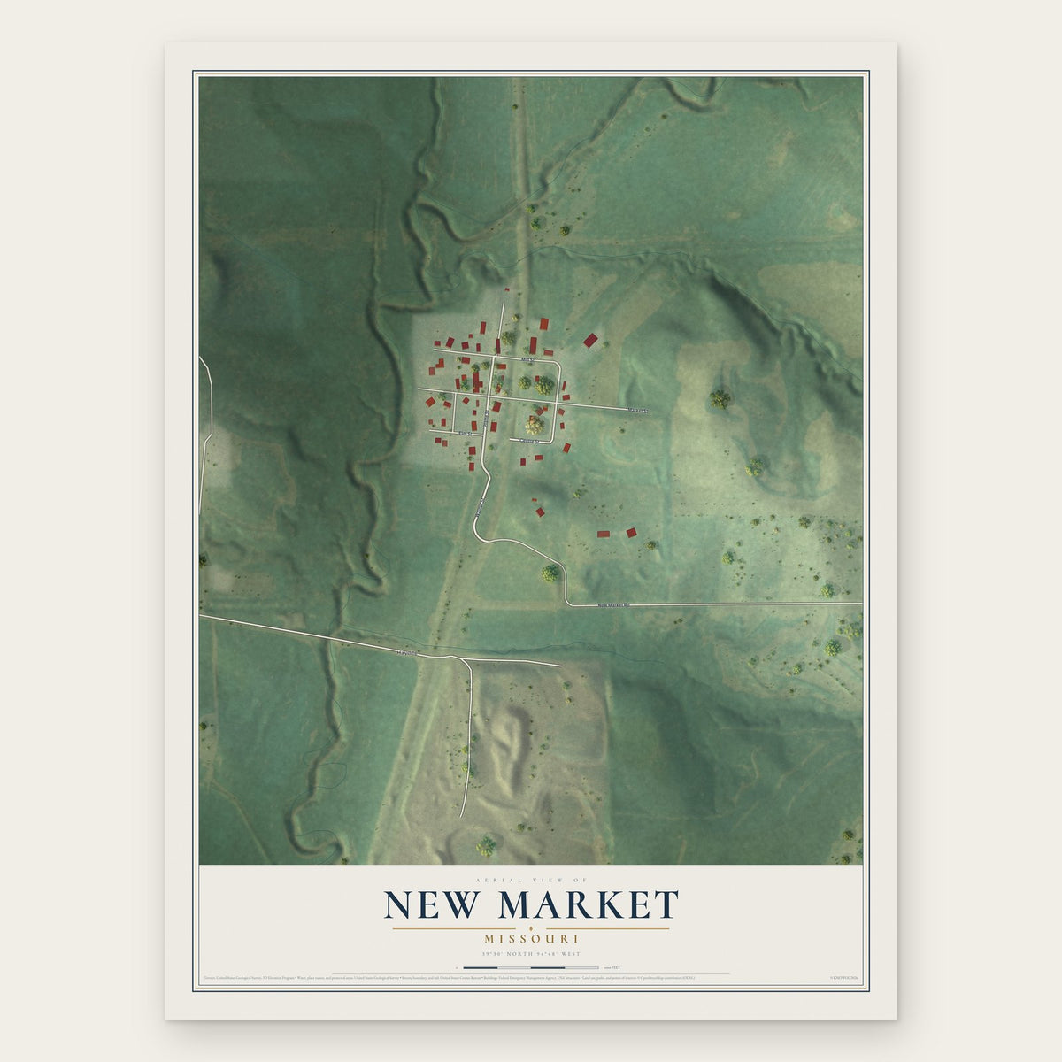 New Market, Missouri map print, the full design