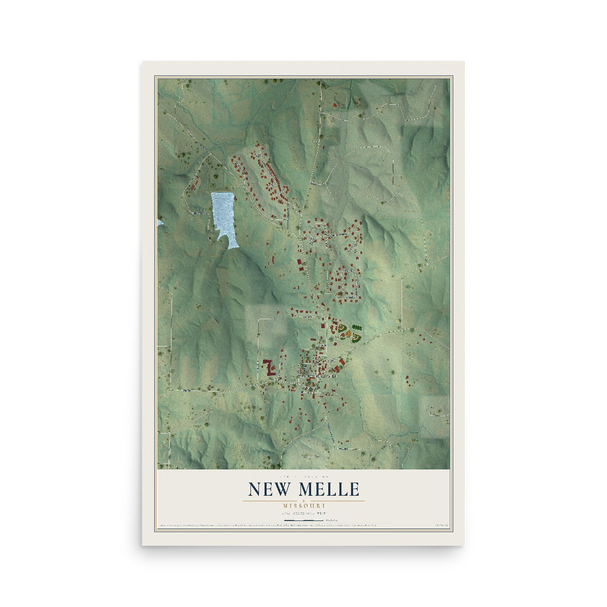 Map of New Melle, Missouri, 12 x 18 inch unframed archival matte print