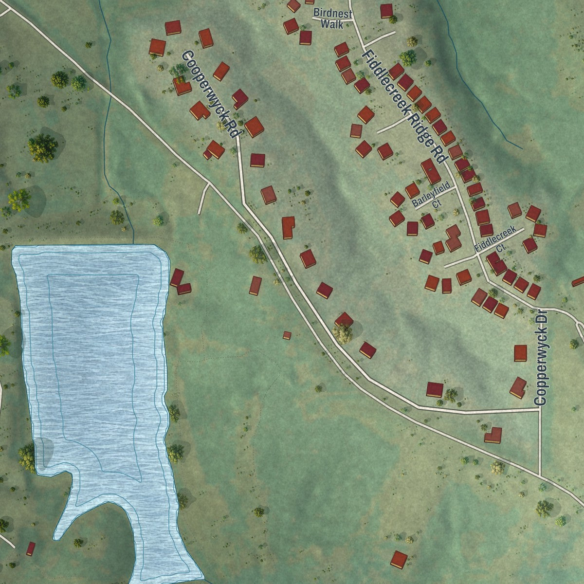 Second close-up of the map of New Melle, Missouri print showing more streets and buildings