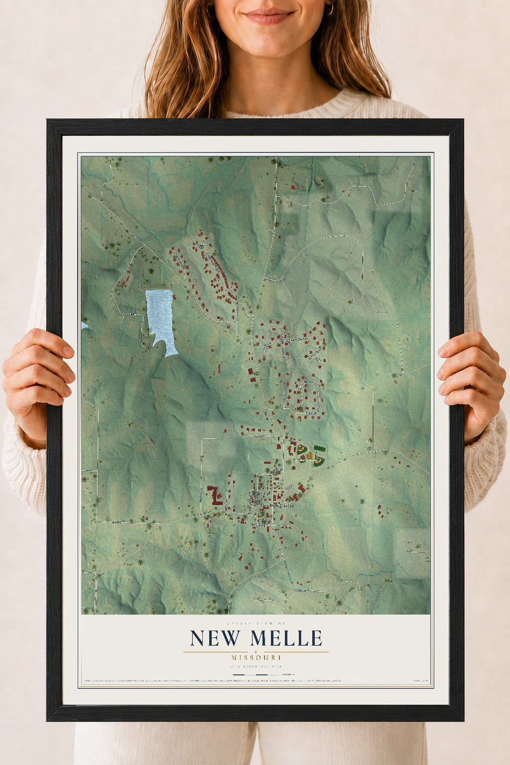 Map of New Melle, Missouri, 18 x 24 inch print in a black wood frame