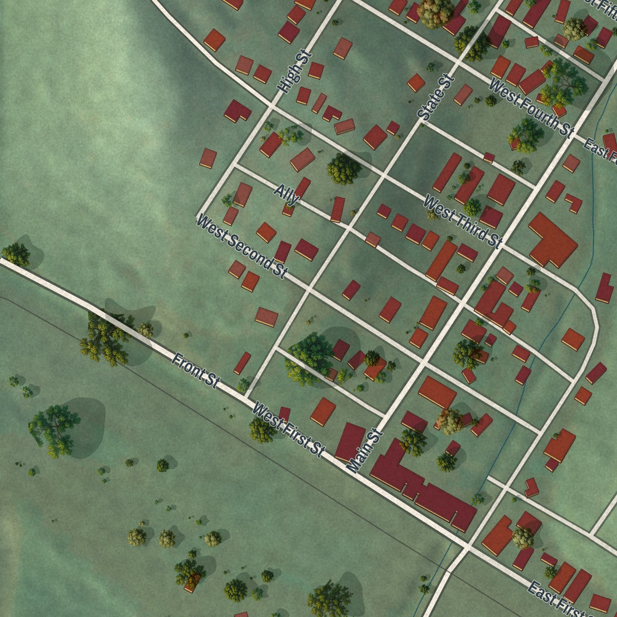 Close-up of the map of Newburg, Missouri print showing street and building detail