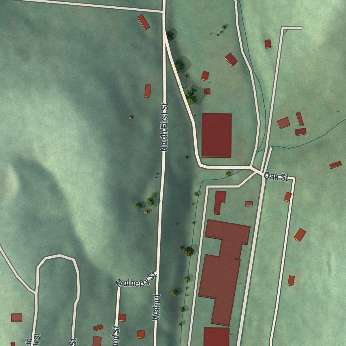 Second close-up of the map of Newburg, Missouri print showing more streets and buildings