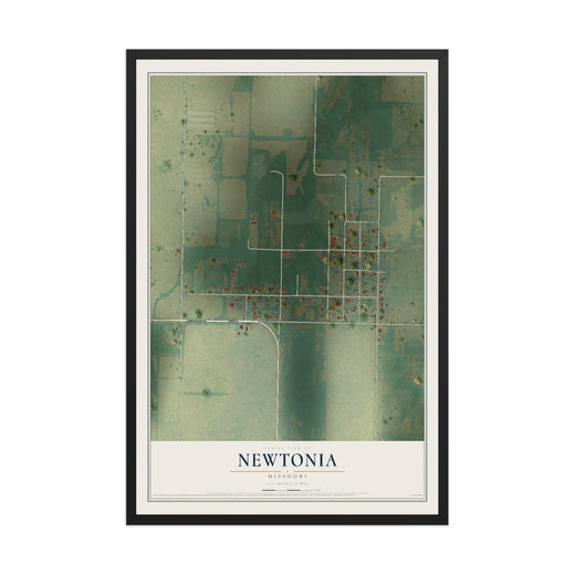 Map of Newtonia, Missouri, 12 x 18 inch print in a black wood frame