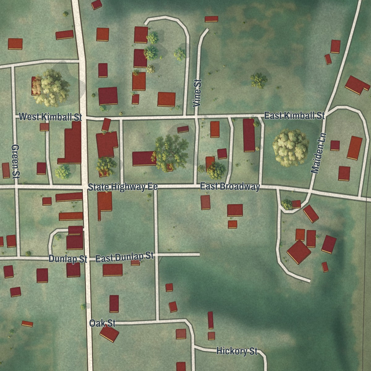 Close-up of the map of Newtown, Missouri print showing street and building detail