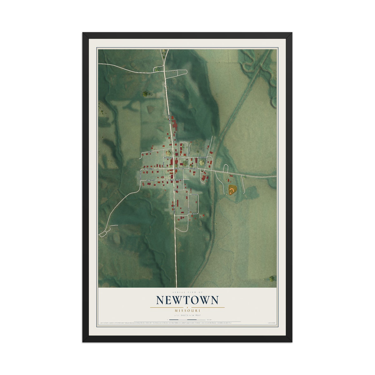 Map of Newtown, Missouri, 12 x 18 inch print in a black wood frame