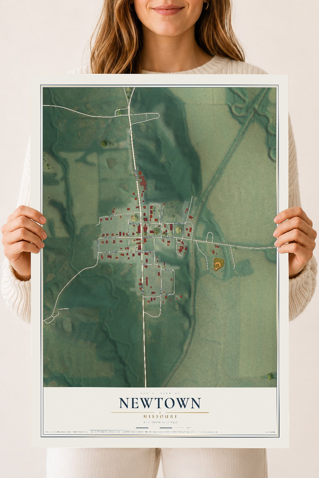 Map of Newtown, Missouri, 18 x 24 inch unframed archival matte print