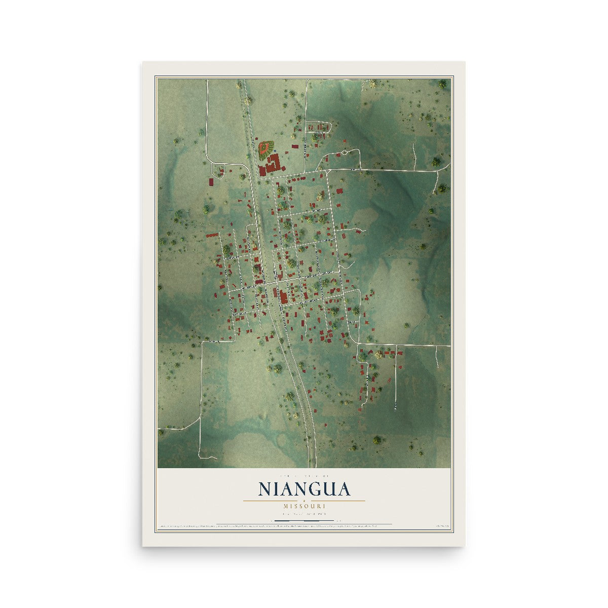 Map of Niangua, Missouri, 12 x 18 inch unframed archival matte print