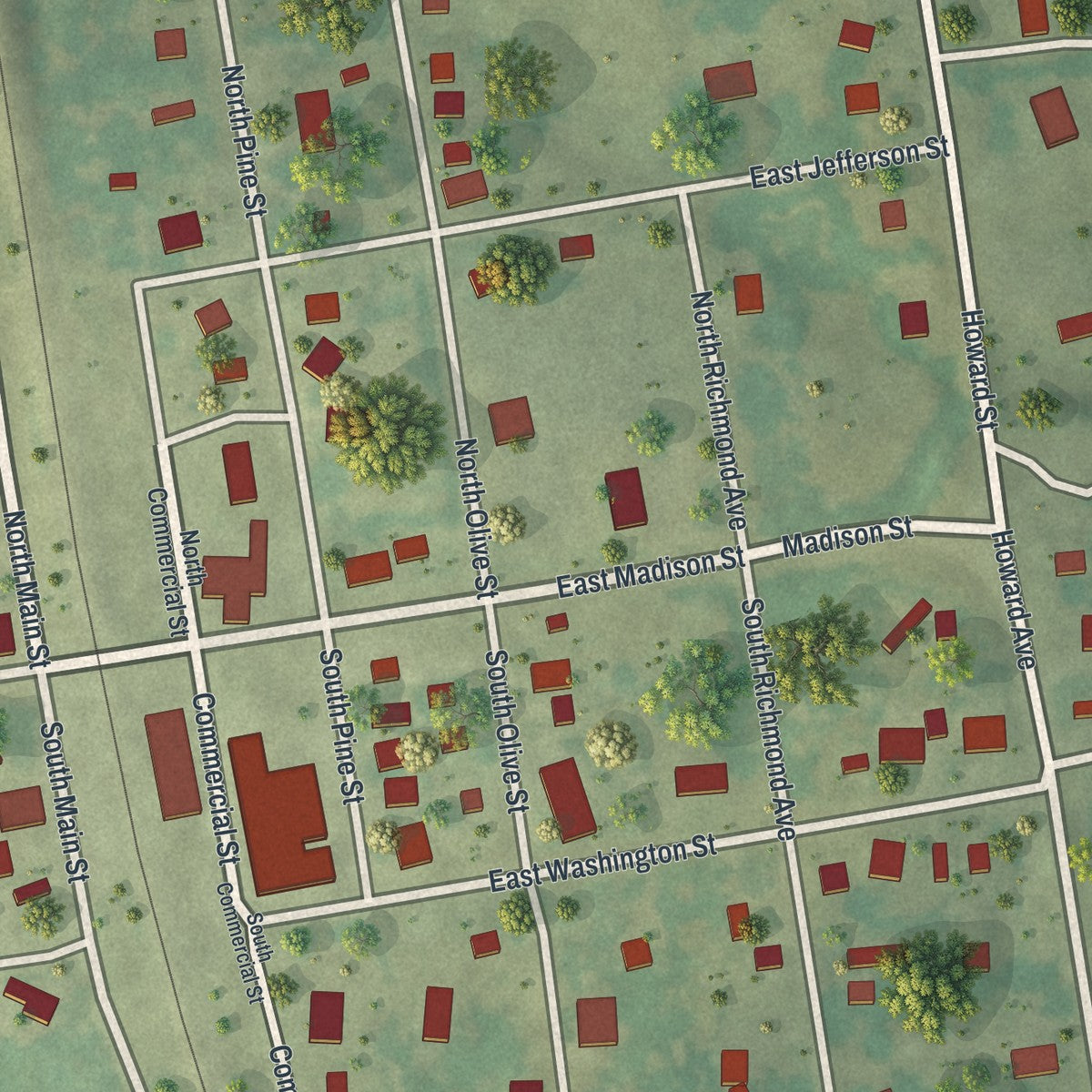 Close-up of the map of Niangua, Missouri print showing street and building detail