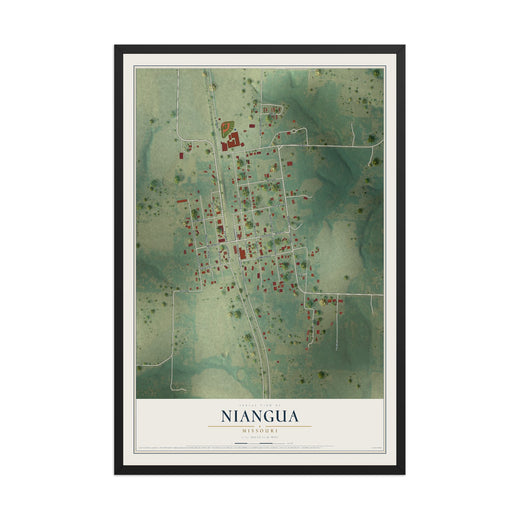 Map of Niangua, Missouri, 12 x 18 inch print in a black wood frame