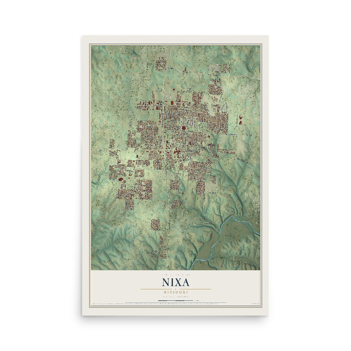 Map of Nixa, Missouri, 12 x 18 inch unframed archival matte print